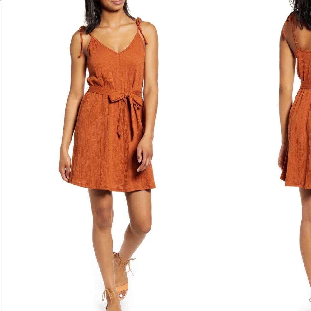 Billabong Tie Waist Burnt Orange Minidress.
